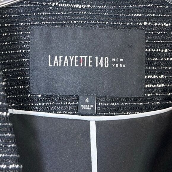 Lafayette 148 - Women’s Tweed Blazer, Silk Blend, Asymmetric, Black/White Size 4 - Picture 15 of 17